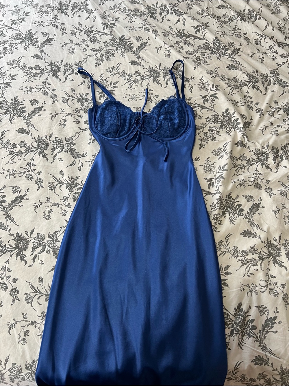 Hello Molly Royal Blue Lace-Trim Midi Slip Dress